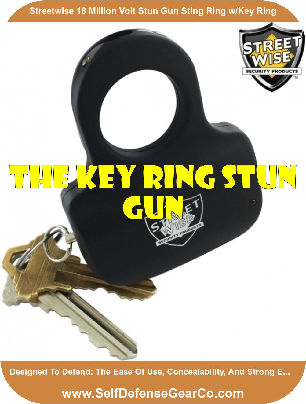 Streetwise 18 Million Volt Stun Gun Sting Ring w/Key Ring